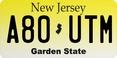 NJ license plate A80UTM