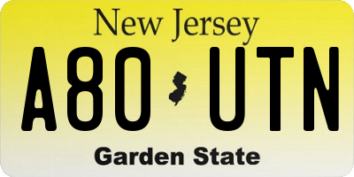 NJ license plate A80UTN