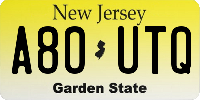NJ license plate A80UTQ