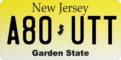 NJ license plate A80UTT