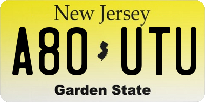 NJ license plate A80UTU