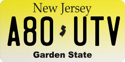 NJ license plate A80UTV