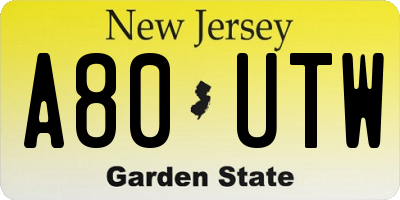 NJ license plate A80UTW