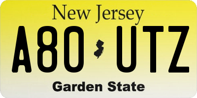 NJ license plate A80UTZ