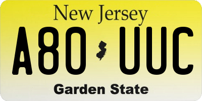 NJ license plate A80UUC