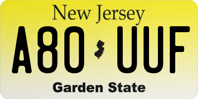 NJ license plate A80UUF