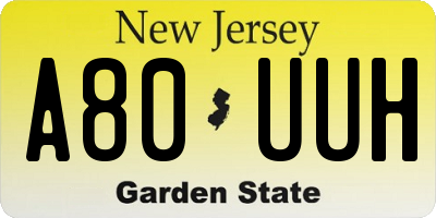 NJ license plate A80UUH