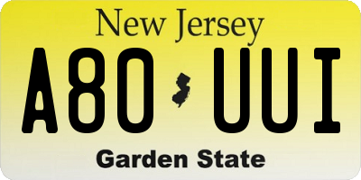NJ license plate A80UUI