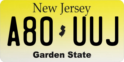 NJ license plate A80UUJ