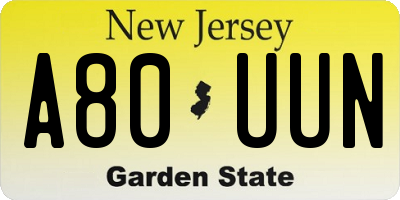 NJ license plate A80UUN
