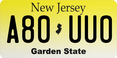 NJ license plate A80UUO