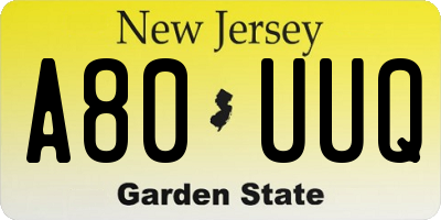 NJ license plate A80UUQ