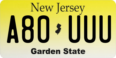 NJ license plate A80UUU