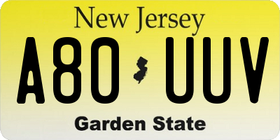 NJ license plate A80UUV