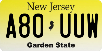 NJ license plate A80UUW