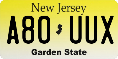 NJ license plate A80UUX