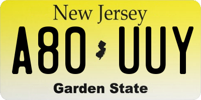 NJ license plate A80UUY