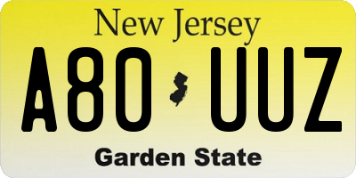 NJ license plate A80UUZ