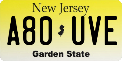 NJ license plate A80UVE