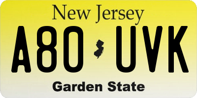NJ license plate A80UVK