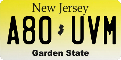 NJ license plate A80UVM
