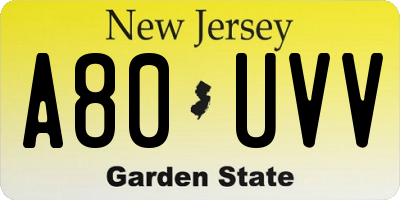 NJ license plate A80UVV