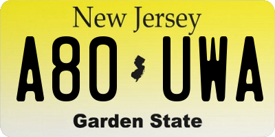 NJ license plate A80UWA