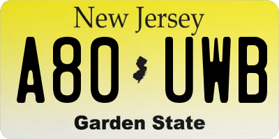 NJ license plate A80UWB