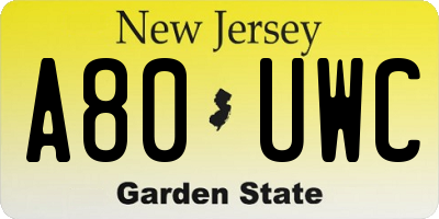 NJ license plate A80UWC