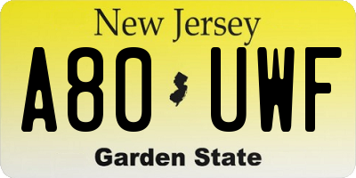 NJ license plate A80UWF