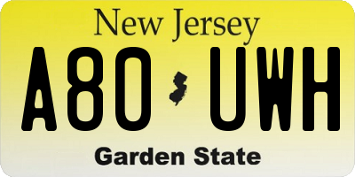 NJ license plate A80UWH