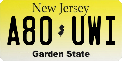 NJ license plate A80UWI