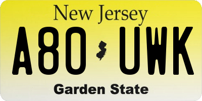 NJ license plate A80UWK