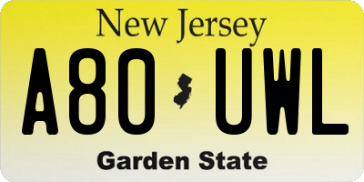 NJ license plate A80UWL