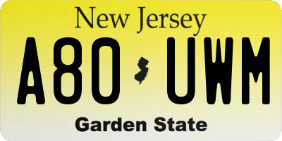 NJ license plate A80UWM