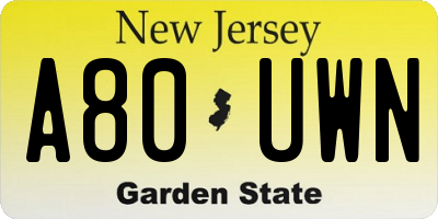 NJ license plate A80UWN