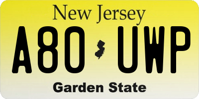 NJ license plate A80UWP