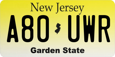 NJ license plate A80UWR