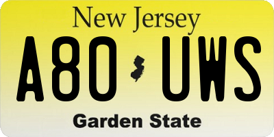 NJ license plate A80UWS