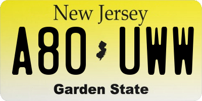 NJ license plate A80UWW