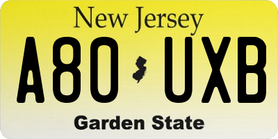 NJ license plate A80UXB