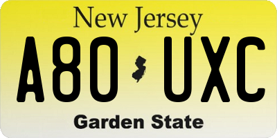 NJ license plate A80UXC