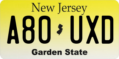 NJ license plate A80UXD