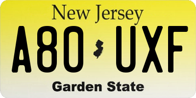 NJ license plate A80UXF