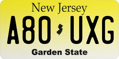 NJ license plate A80UXG