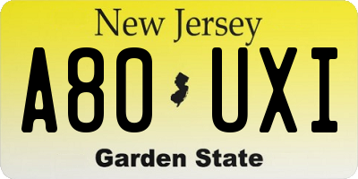 NJ license plate A80UXI