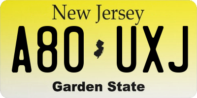 NJ license plate A80UXJ