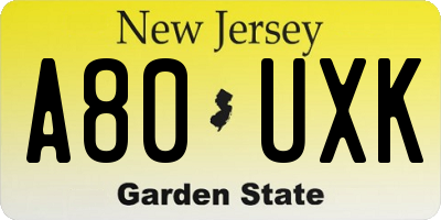 NJ license plate A80UXK