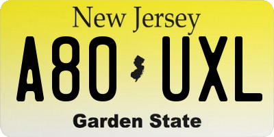 NJ license plate A80UXL