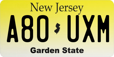 NJ license plate A80UXM